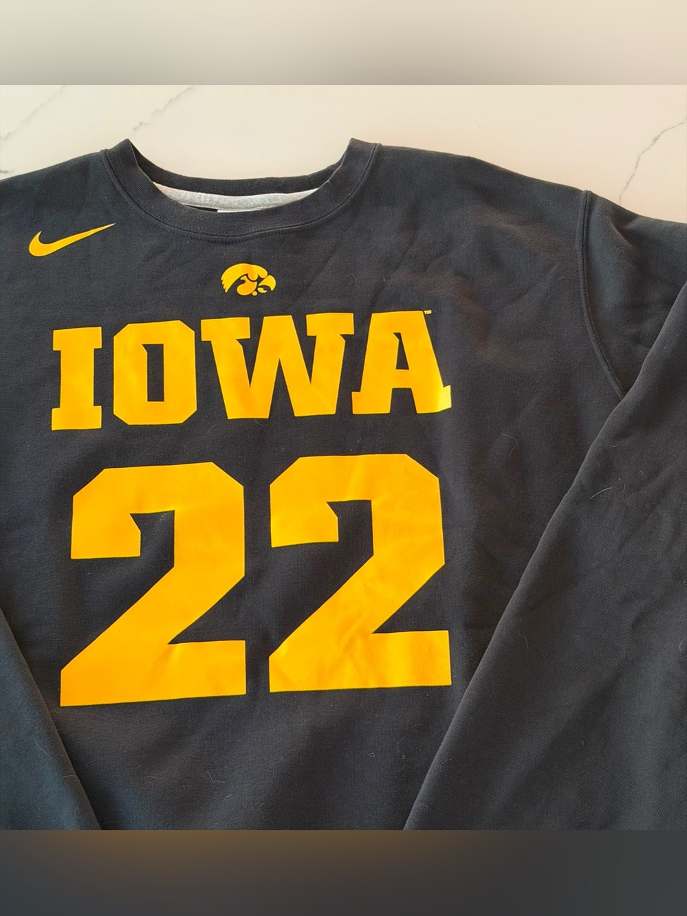 Caitlin Clark Nike Black Crewneck Sweatshirt with Gold Iowa 22 Graphics